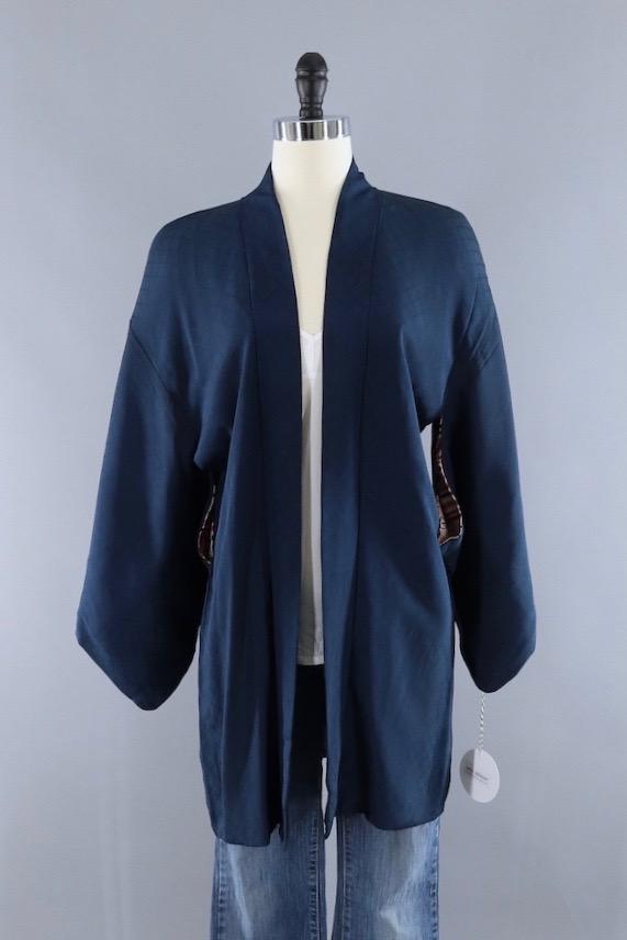 Vintage Silk Kimono Cardigan / Dark Blue - ThisBlueBird