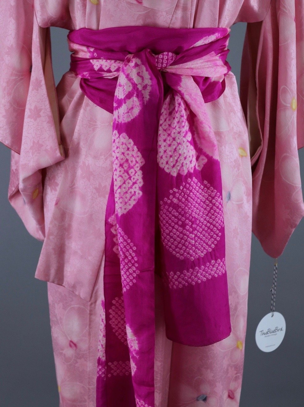 Vintage Silk Kimono Robe / Pink Butterflies - ThisBlueBird