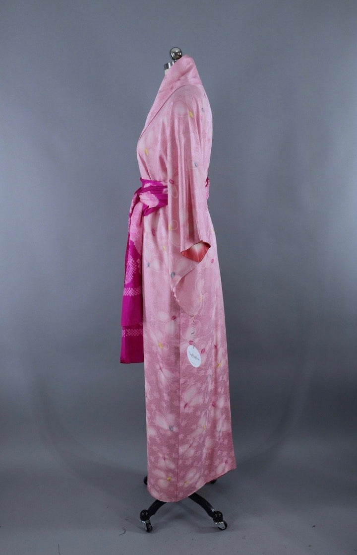 Vintage Silk Kimono Robe / Pink Butterflies - ThisBlueBird