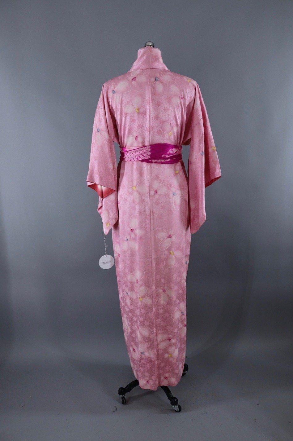 Vintage Silk Kimono Robe / Pink Butterflies - ThisBlueBird