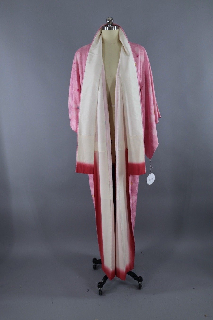 Vintage Silk Kimono Robe / Pink Butterflies - ThisBlueBird