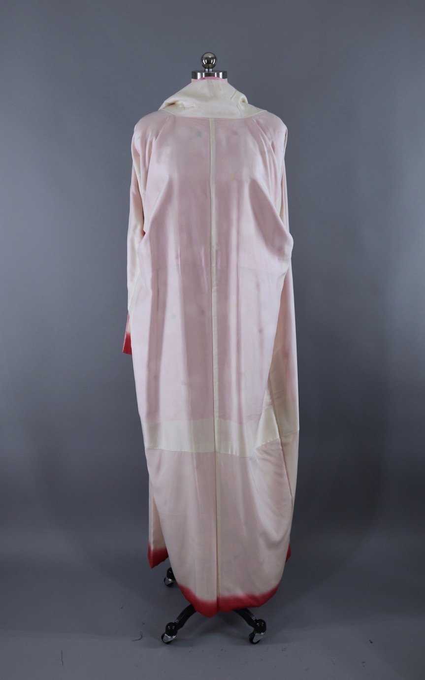Vintage Silk Kimono Robe / Pink Butterflies - ThisBlueBird