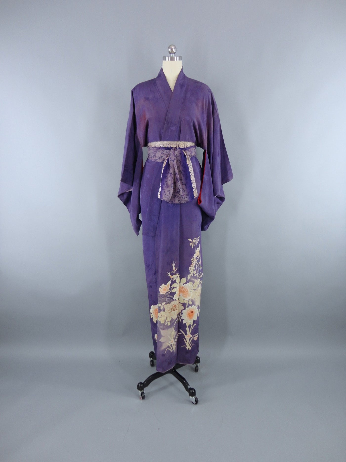 Vintage 1890s Vintage Silk Kimono Robe / Purple Floral - ThisBlueBird