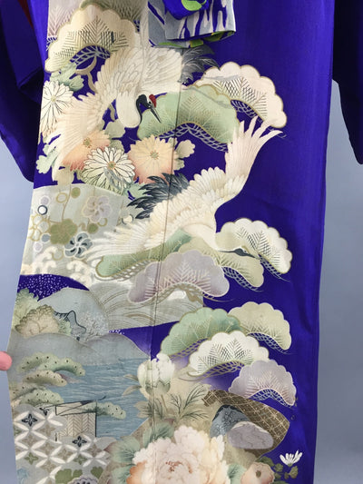 Vintage 1910-1920 Silk Kimono Robe / Purple Peonies Irotomesode - ThisBlueBird