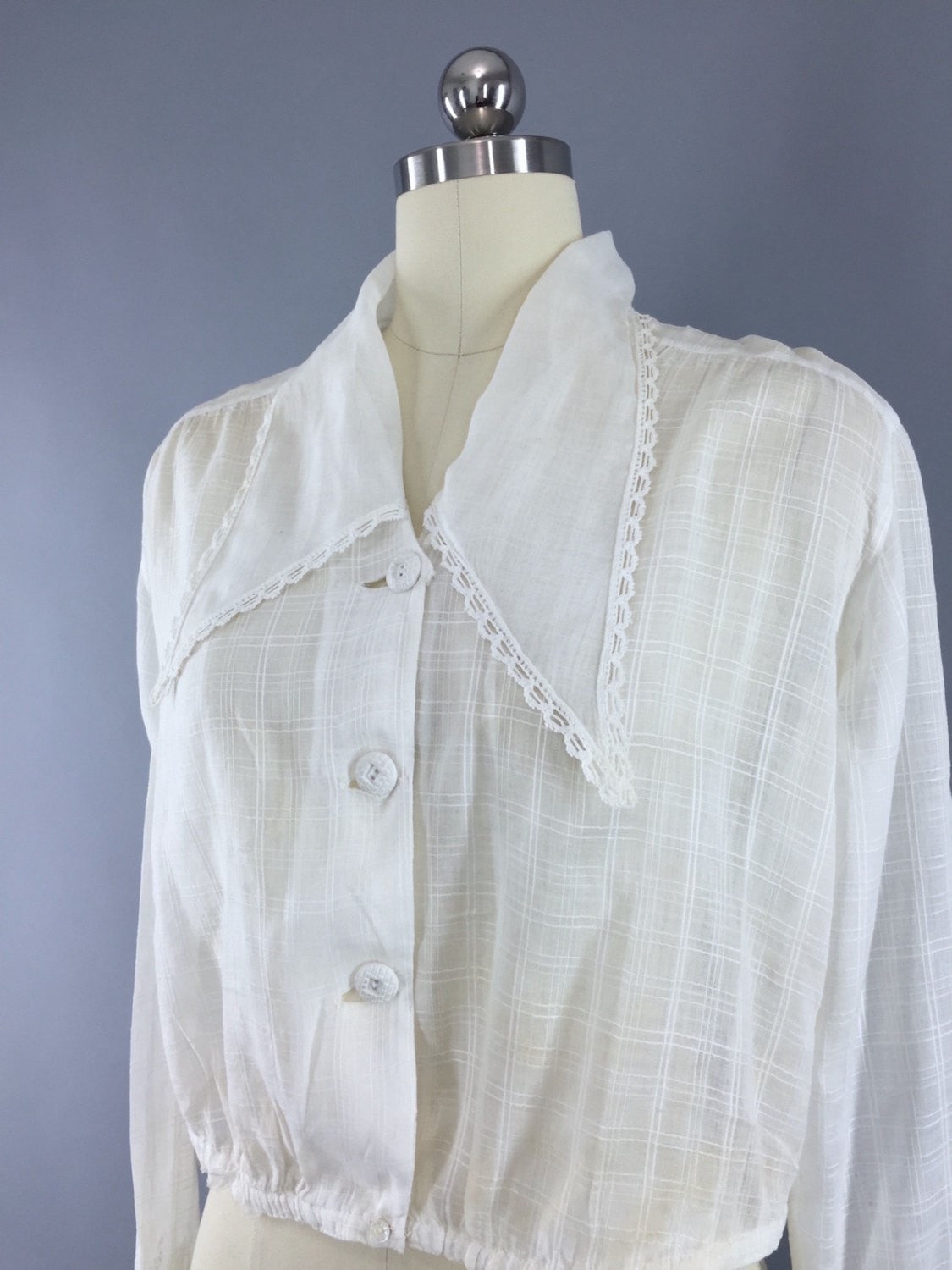 Vintage 1910s-1920s Blouse / White Cotton "Wayne Maid"  Cropped Shirt - ThisBlueBird
