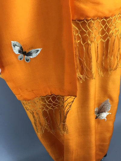Vintage 1915 - 1920s Antique Silk Kimono Robe / Embroidered Butterflies - ThisBlueBird