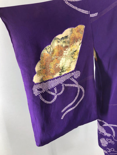 Vintage 1920s - 1930s Silk Kimono Cardigan / Purple and Green Fans - ThisBlueBird