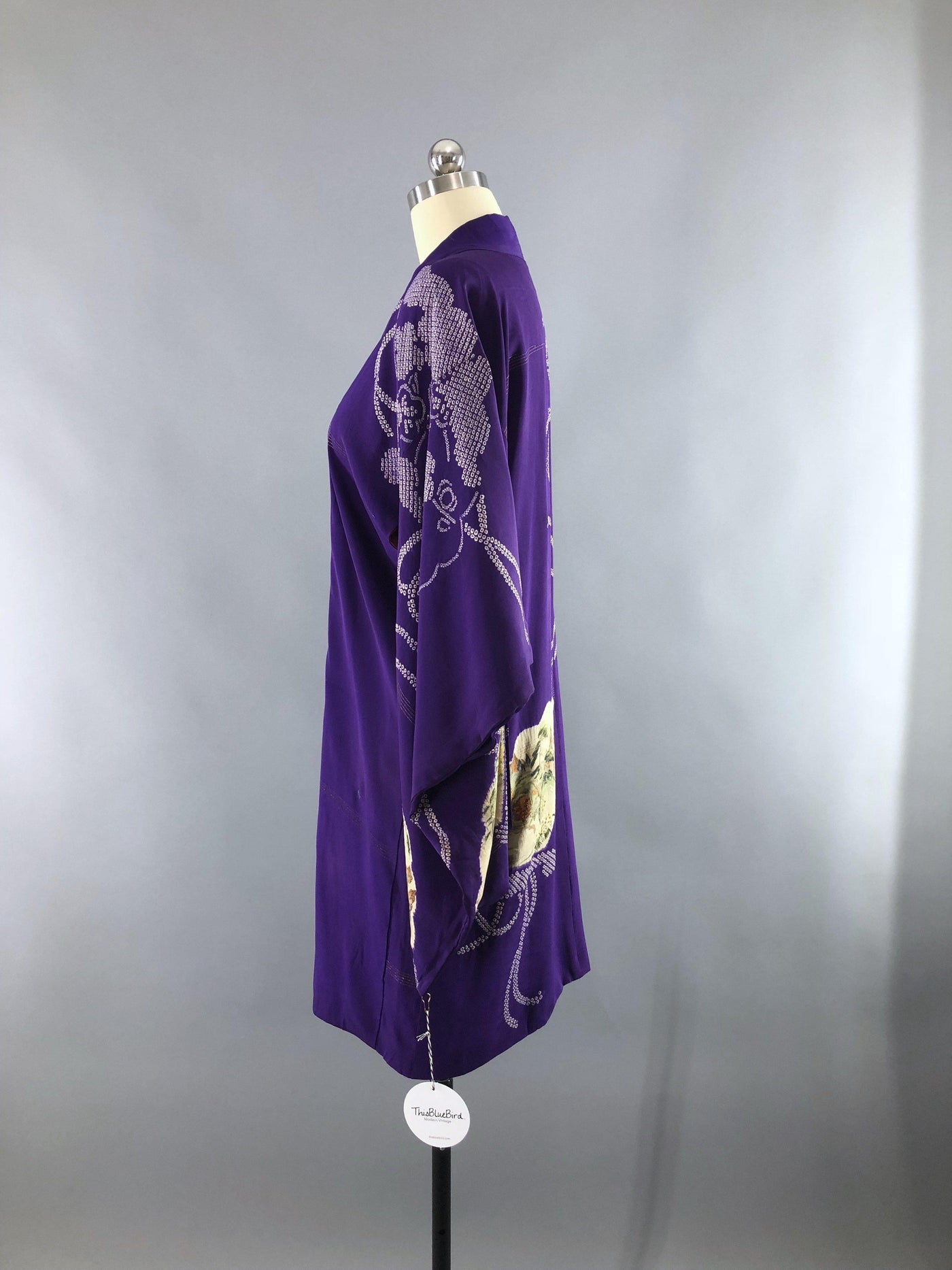Vintage 1920s - 1930s Silk Kimono Cardigan / Purple and Green Fans - ThisBlueBird