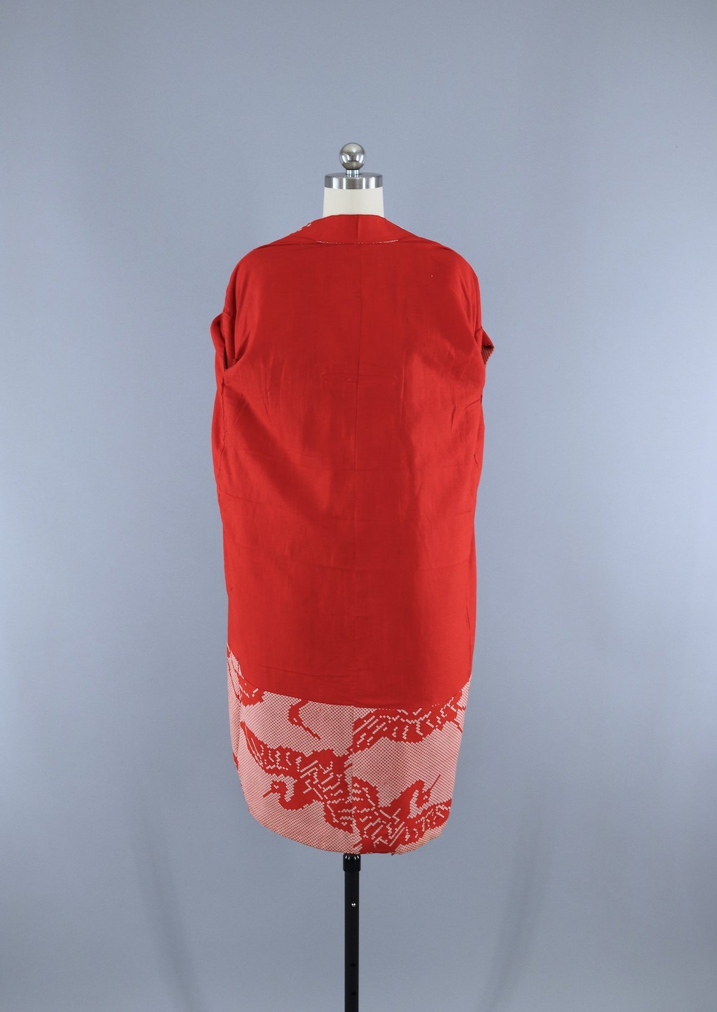 Vintage 1920s 1930s Silk Kimono Robe / Red & White Cranes Teen Girls Women's XS - ThisBlueBird