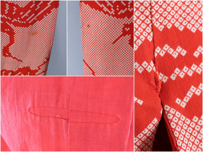 Vintage 1920s 1930s Silk Kimono Robe / Red & White Cranes Teen Girls Women's XS - ThisBlueBird