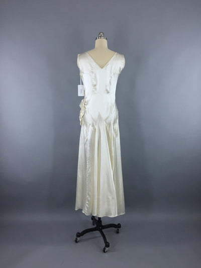Vintage 1920s Art Deco Bias Cut Satin Wedding Gown Dress - ThisBlueBird