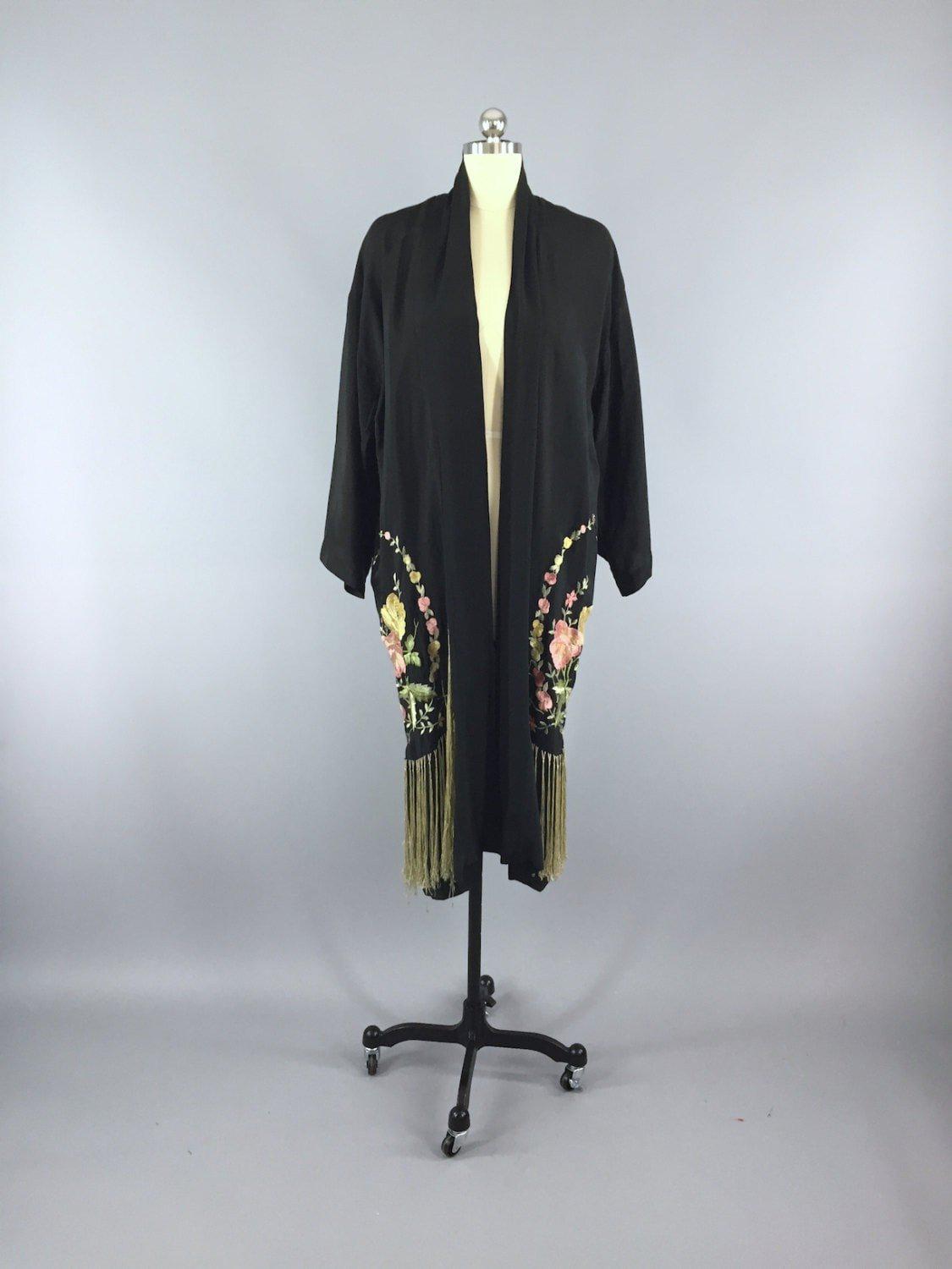 Vintage 1920s Art Deco Robe / Fringed Piano Shawl Kimono - ThisBlueBird