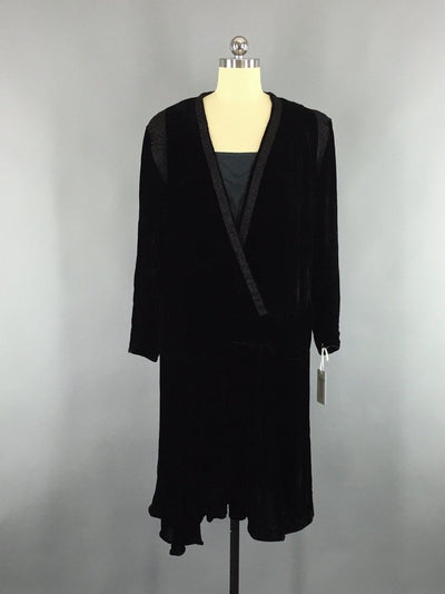 Vintage 1920s Black Velvet Flapper Dress with Slip - ThisBlueBird