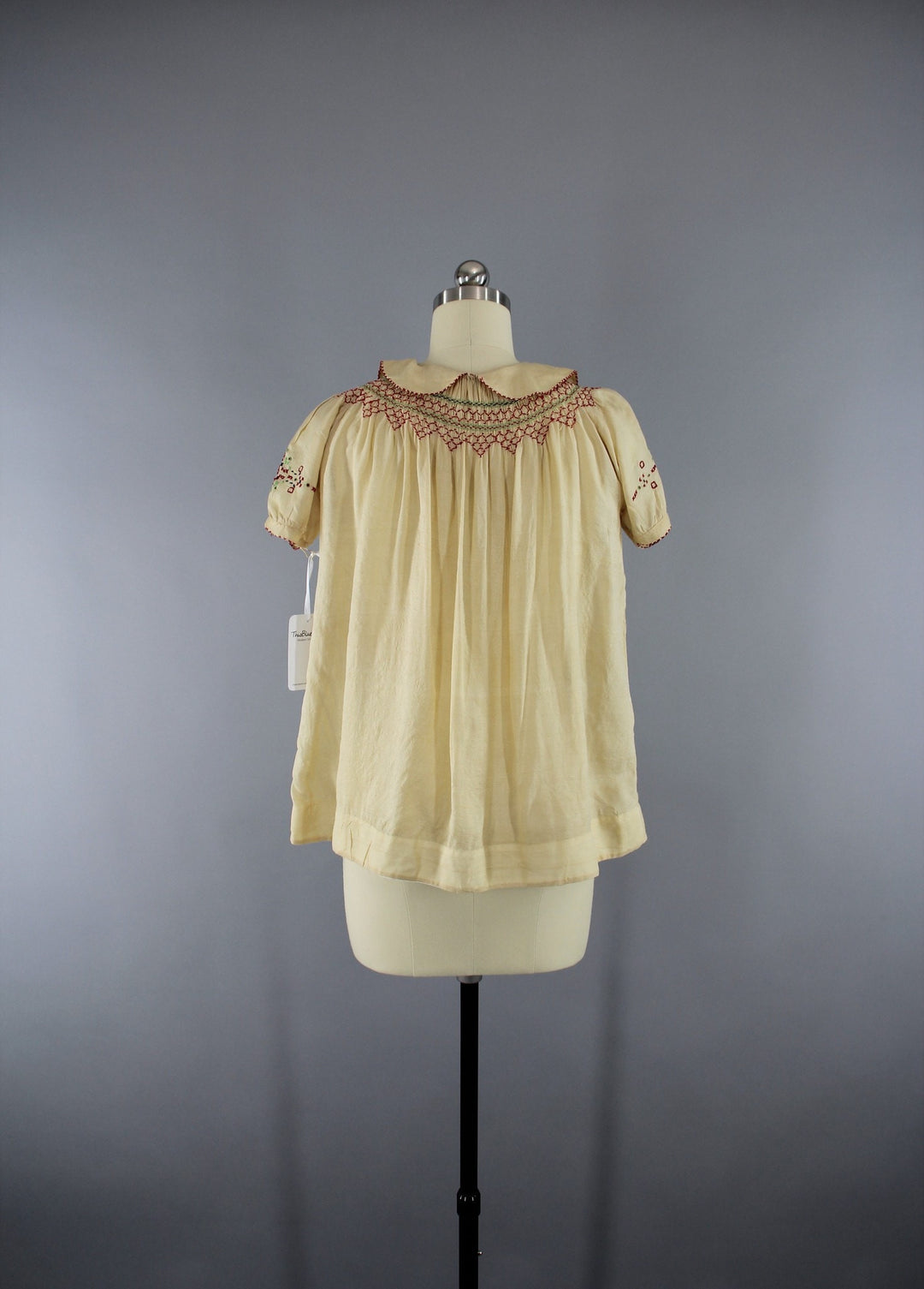 Vintage 1920s Pongee Silk Embroidered Peasant Blouse - ThisBlueBird