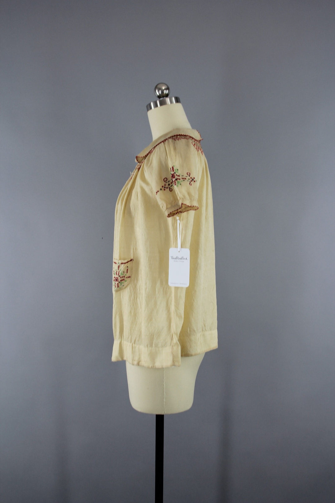 Vintage 1920s Pongee Silk Embroidered Peasant Blouse - ThisBlueBird