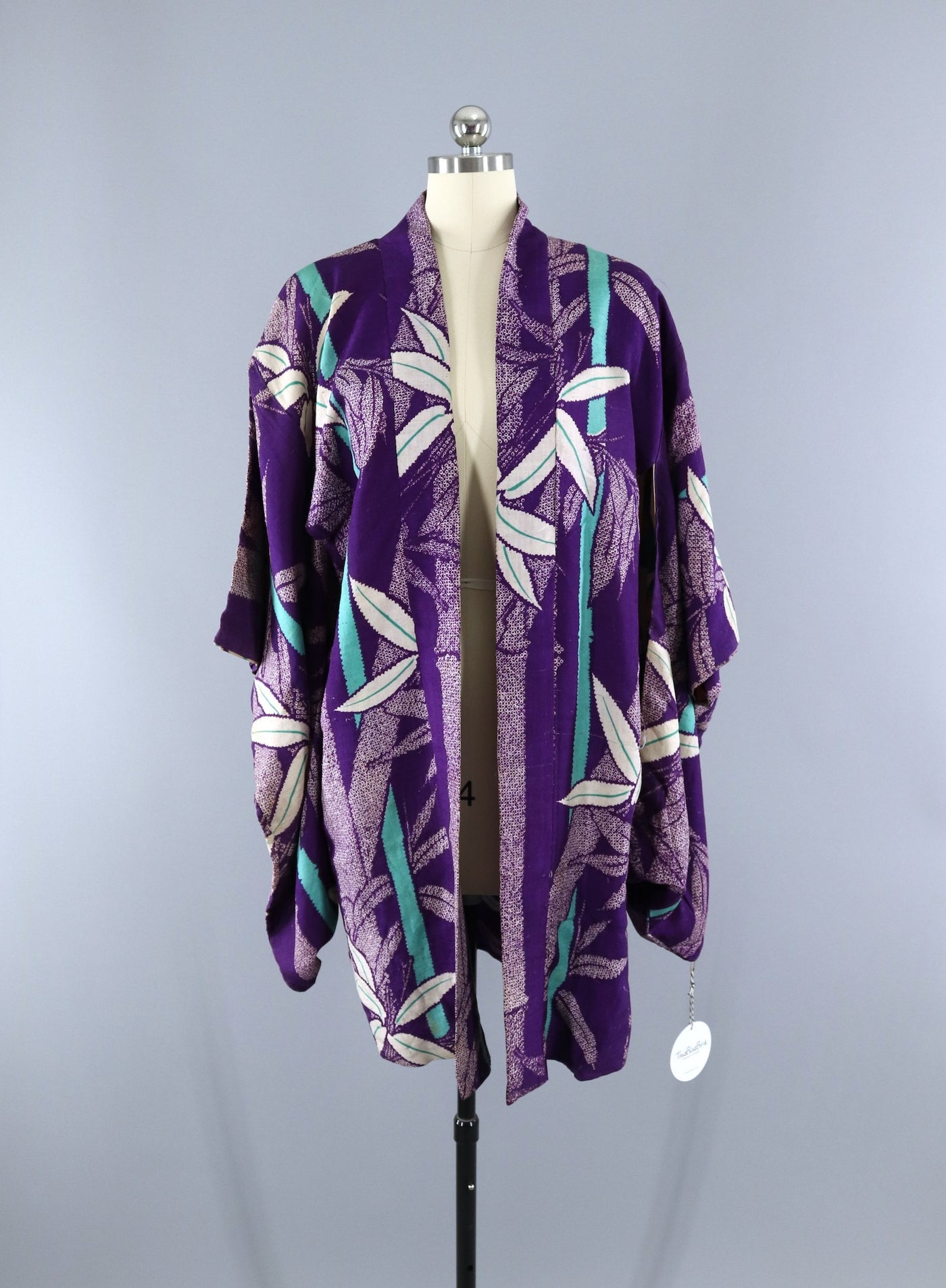 Vintage 1920s Raw Silk Haori Kimono Jacket Cardigan / Purple Shibori Bamboo - ThisBlueBird
