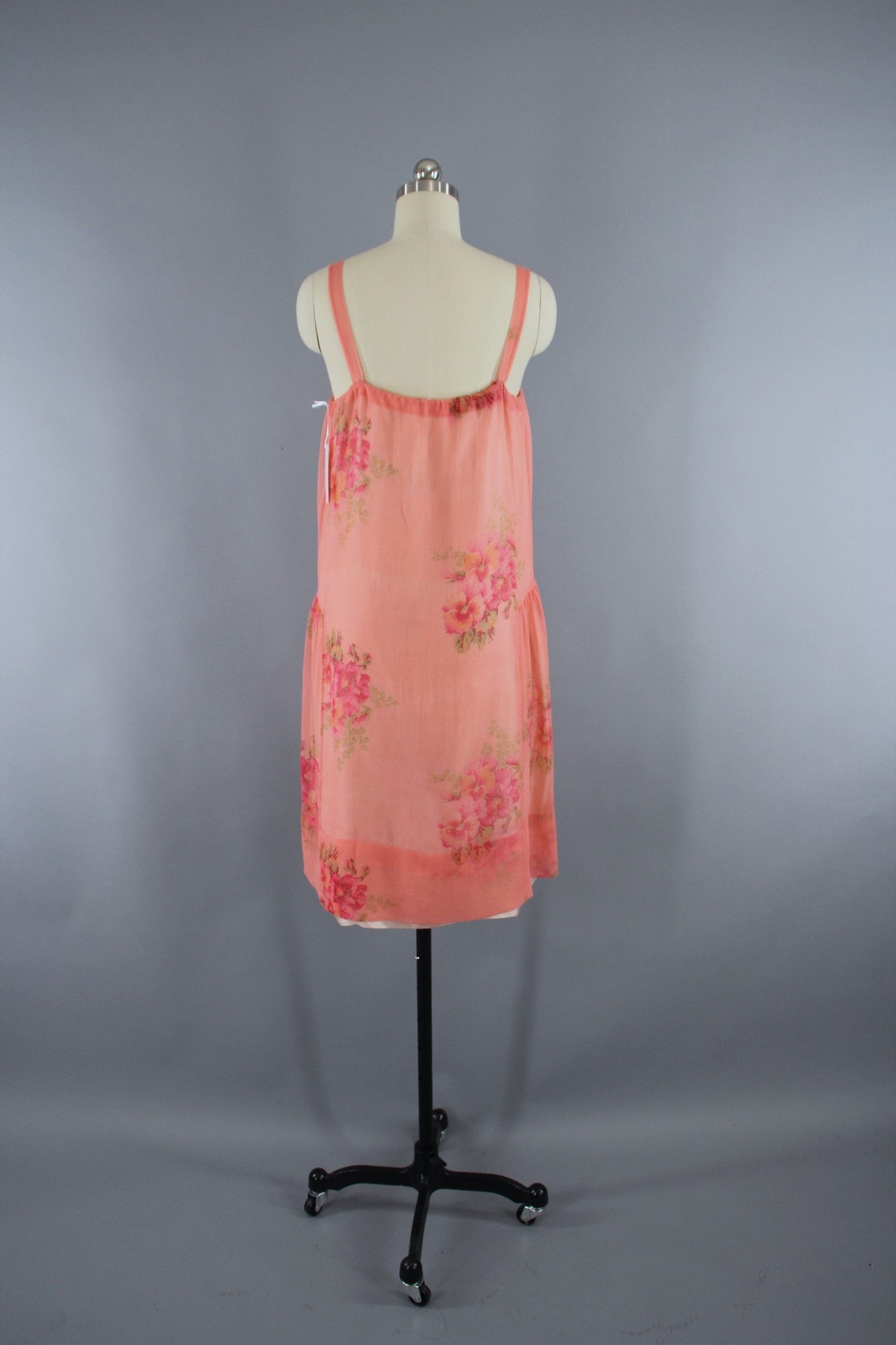 Vintage 1920s Silk Chiffon Dress in Bright Pink Floral Print - ThisBlueBird