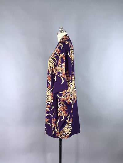 Vintage 1920s Silk Haori Kimono Cardigan Jacket / Purple Chrysanthemum - ThisBlueBird