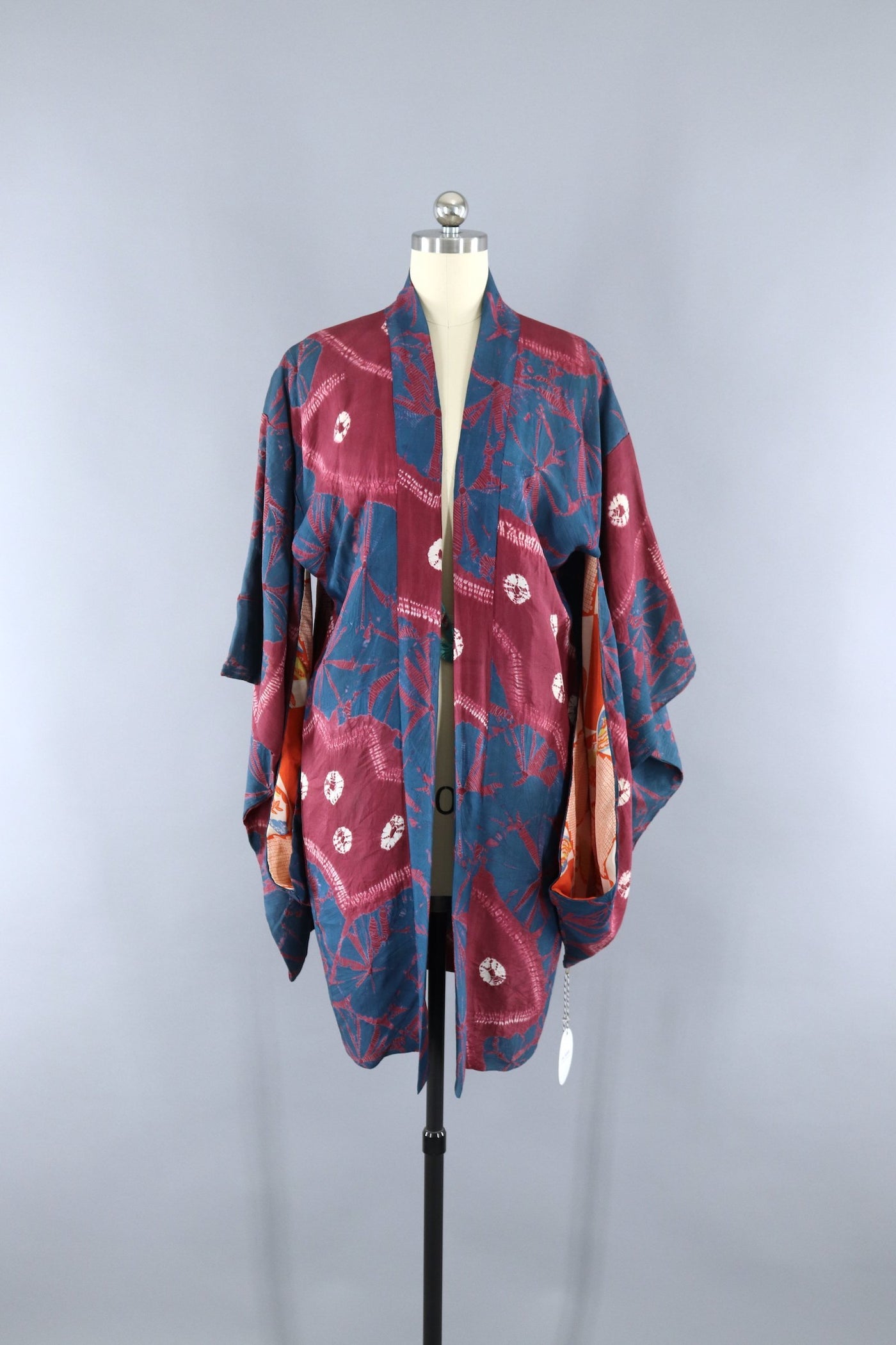 Vintage 1920s Silk Haori Kimono Jacket Cardigan / Dark Blue & Maroon Shibori - ThisBlueBird