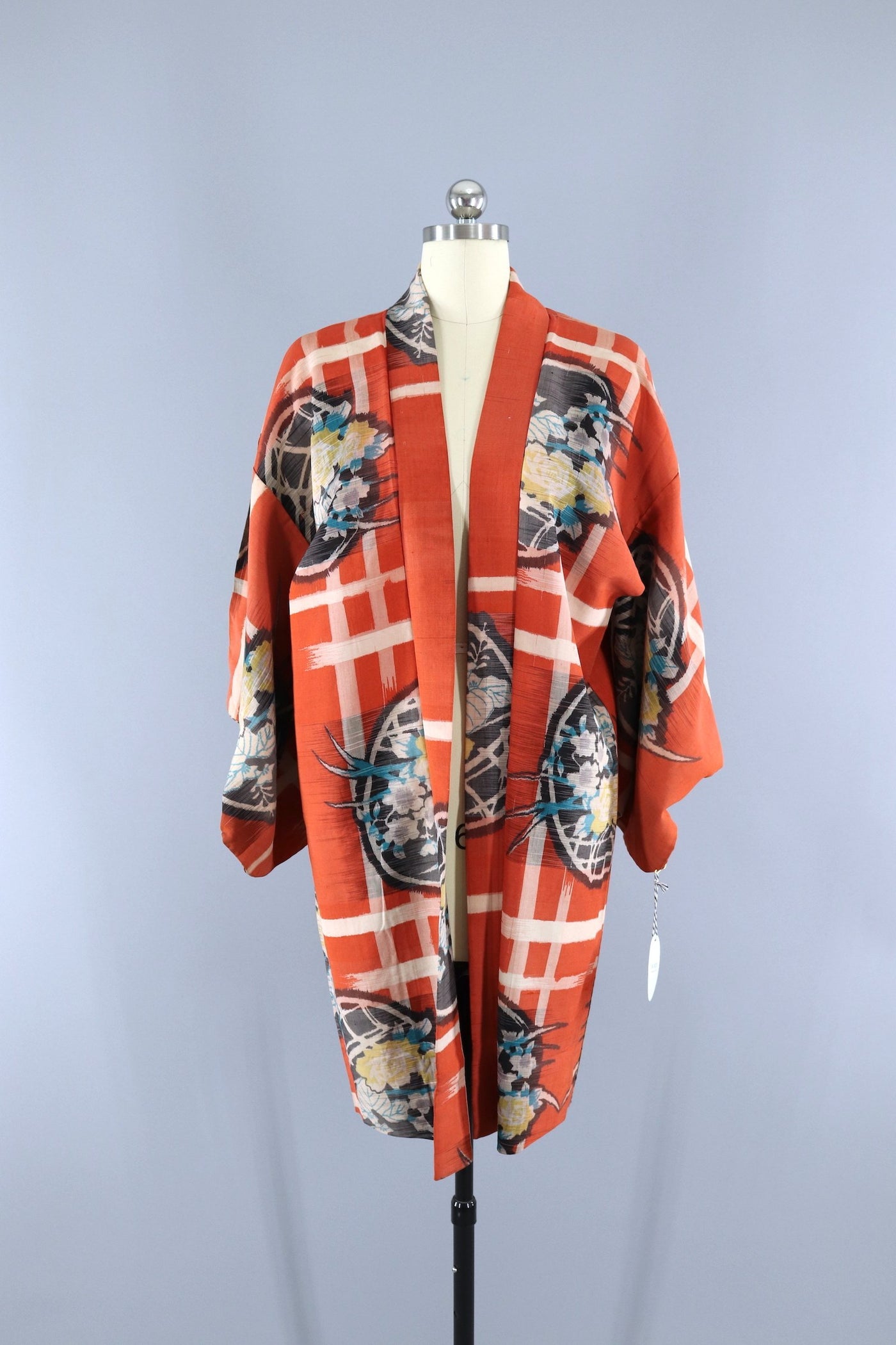 Vintage 1920s Silk Haori Kimono Jacket Cardigan /Meisen Ikat Dark Orange Floral - ThisBlueBird