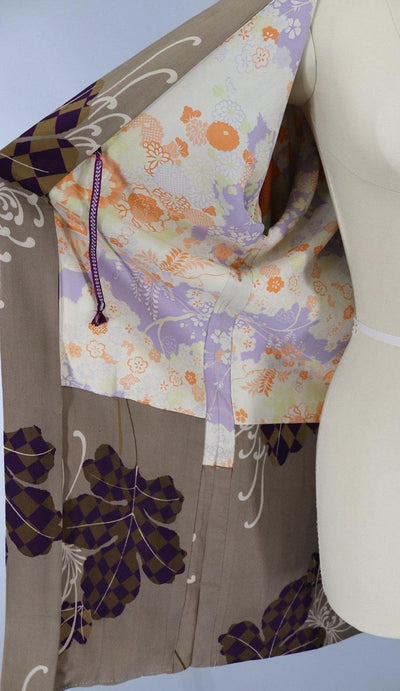 Vintage 1920s Silk Kimono Cardigan Jacket / Taupe Chrysanthemum Floral - ThisBlueBird
