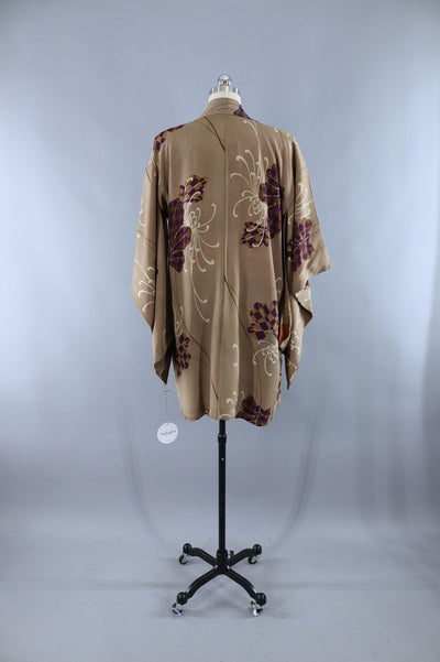 Vintage 1920s Silk Kimono Cardigan Jacket / Taupe Chrysanthemum Floral - ThisBlueBird