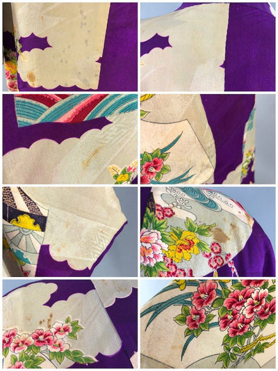 Vintage 1920s Silk Kimono Cardigan / Purple Floral Print-ThisBlueBird - Modern Vintage