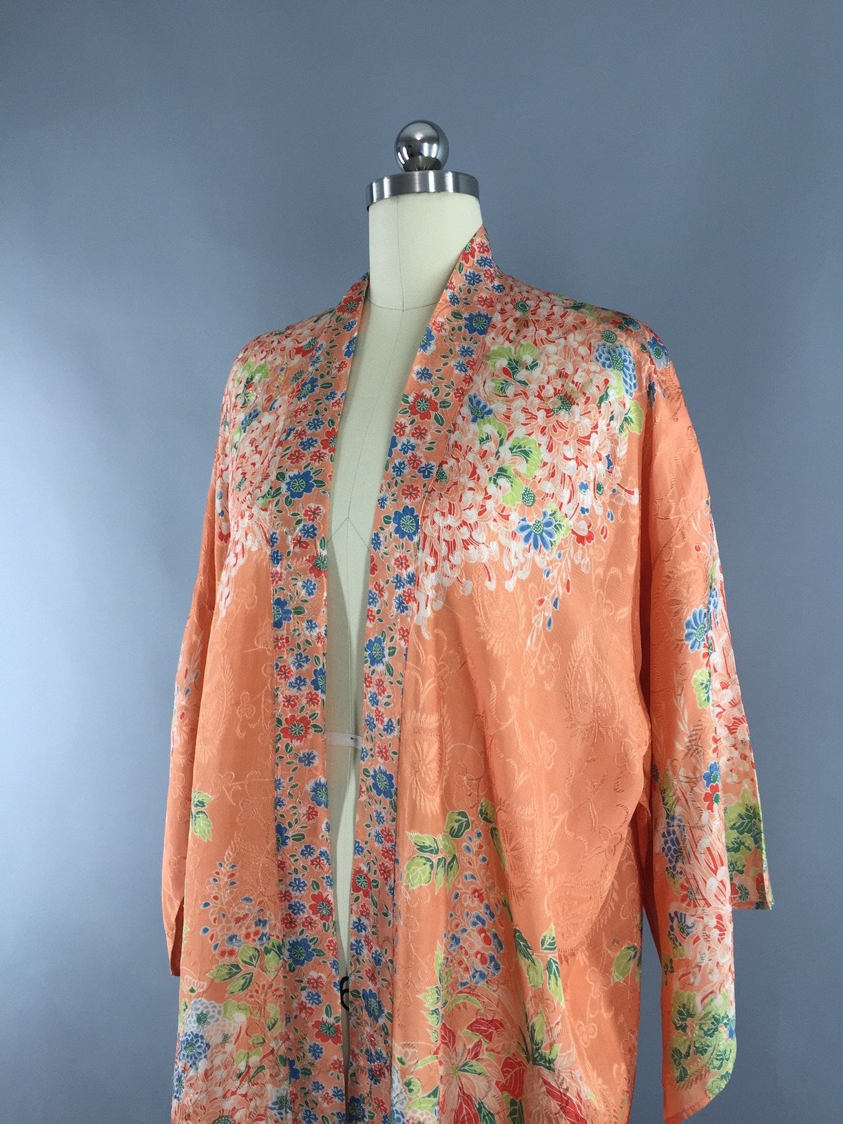 Vintage 1920s Silk Kimono Robe / 20s Art Deco / Orange Floral Print - ThisBlueBird