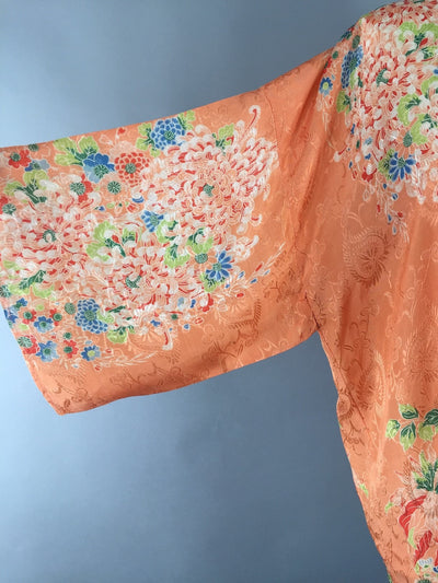 Vintage 1920s Silk Kimono Robe / 20s Art Deco / Orange Floral Print - ThisBlueBird