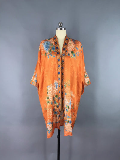 Vintage 1920s Silk Kimono Robe / Art Deco Orange Floral Print - ThisBlueBird