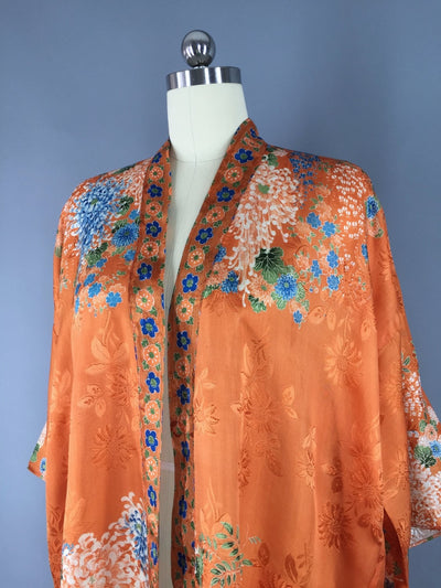 Vintage 1920s Silk Kimono Robe / Art Deco Orange Floral Print - ThisBlueBird