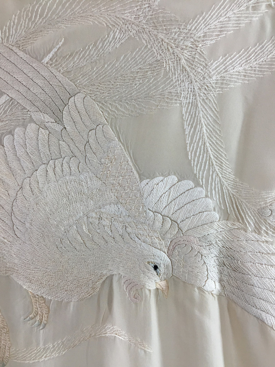 Vintage 1920s Silk Kimono Robe / Ivory Embroidered Peacock - ThisBlueBird