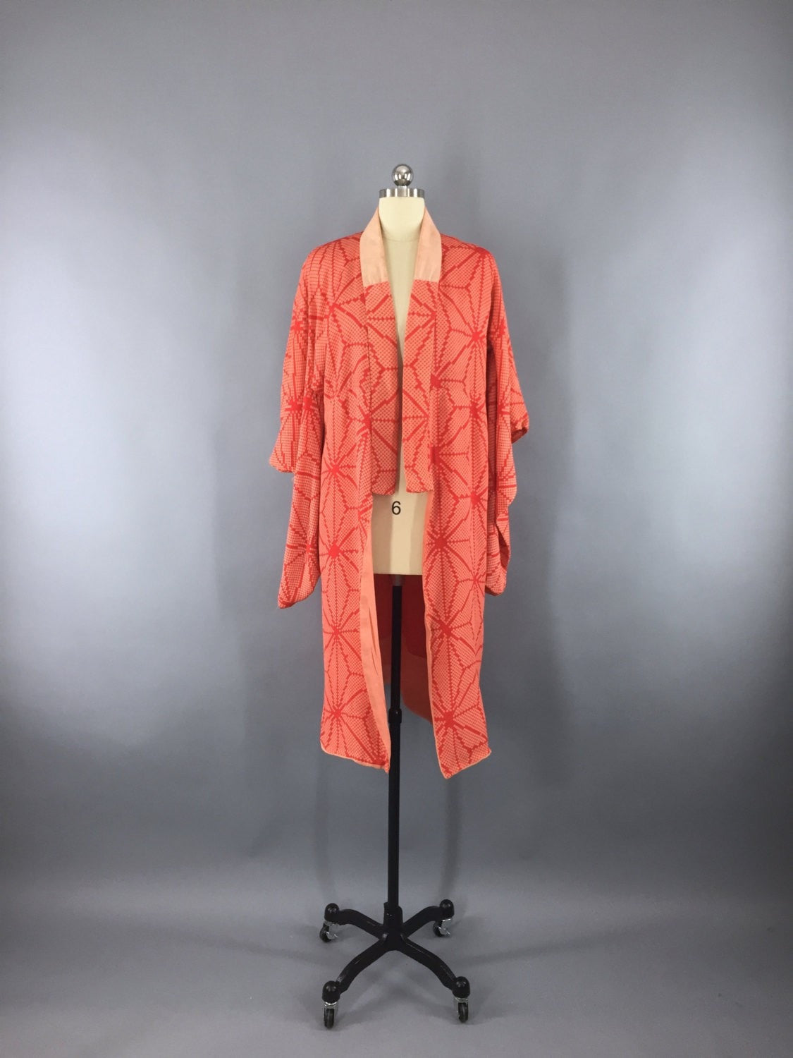 Vintage 1920s Silk Kimono Robe / Red Shibori Print Stars / Size XXS XS - ThisBlueBird
