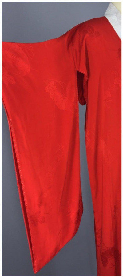 Vintage 1920s Silk Kimono Robe / Red Silk Juban - ThisBlueBird
