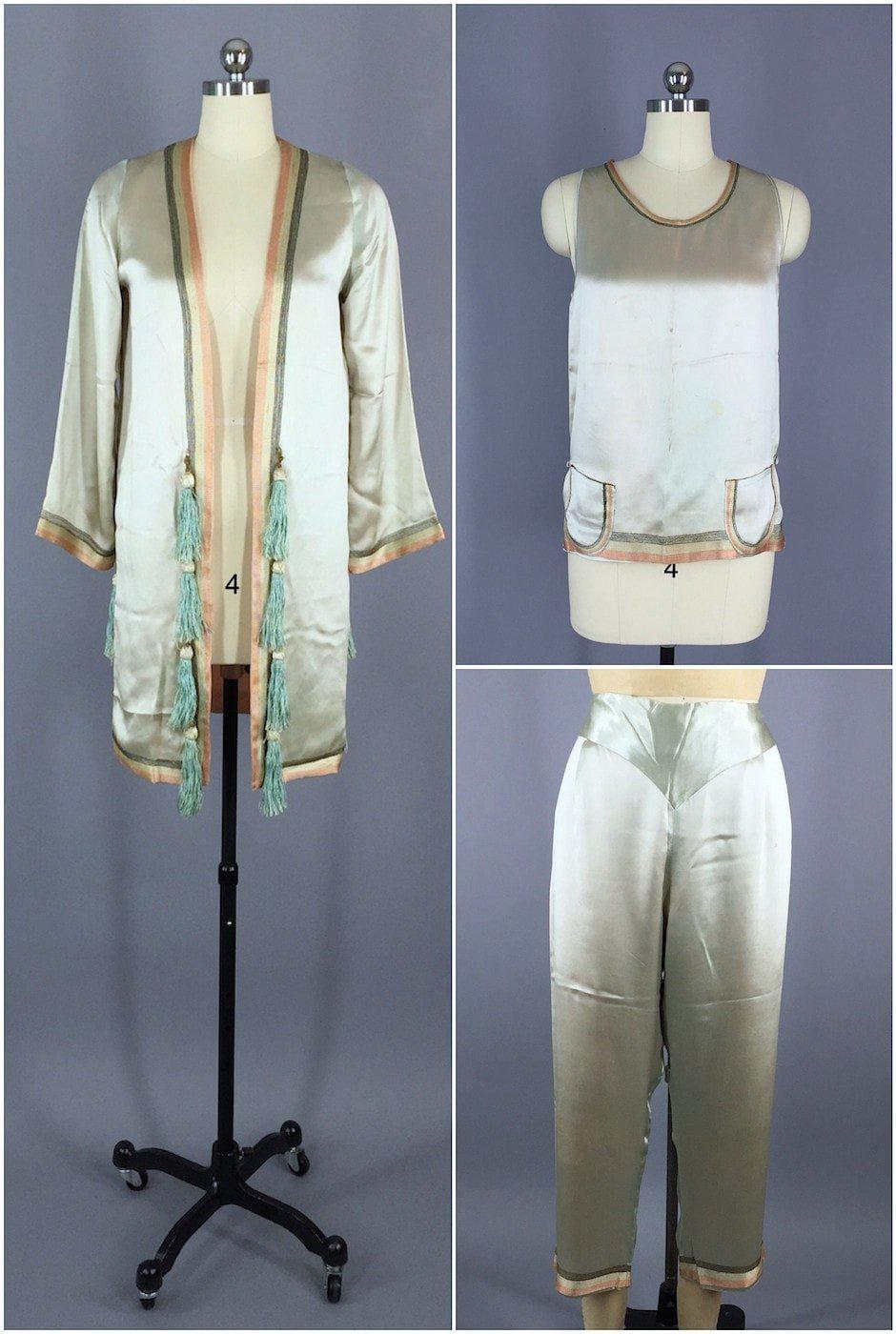 Vintage 1920s Silk Pajama Set - ThisBlueBird