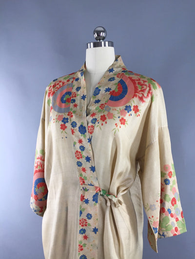 Vintage 1920s Silk Robe / Art Deco Asian Floral Print Silk Wrapper ...
