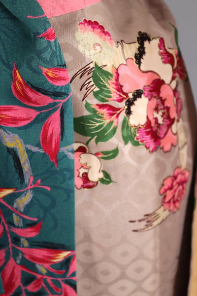Vintage 1920s Taupe Floral Silk Kimono Robe-ThisBlueBird - Modern Vintage