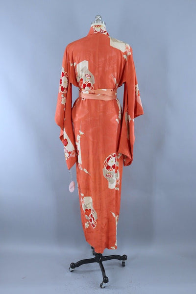 Vintage 1920s Terra Cotta Floral Silk Kimono Robe-ThisBlueBird - Modern Vintage