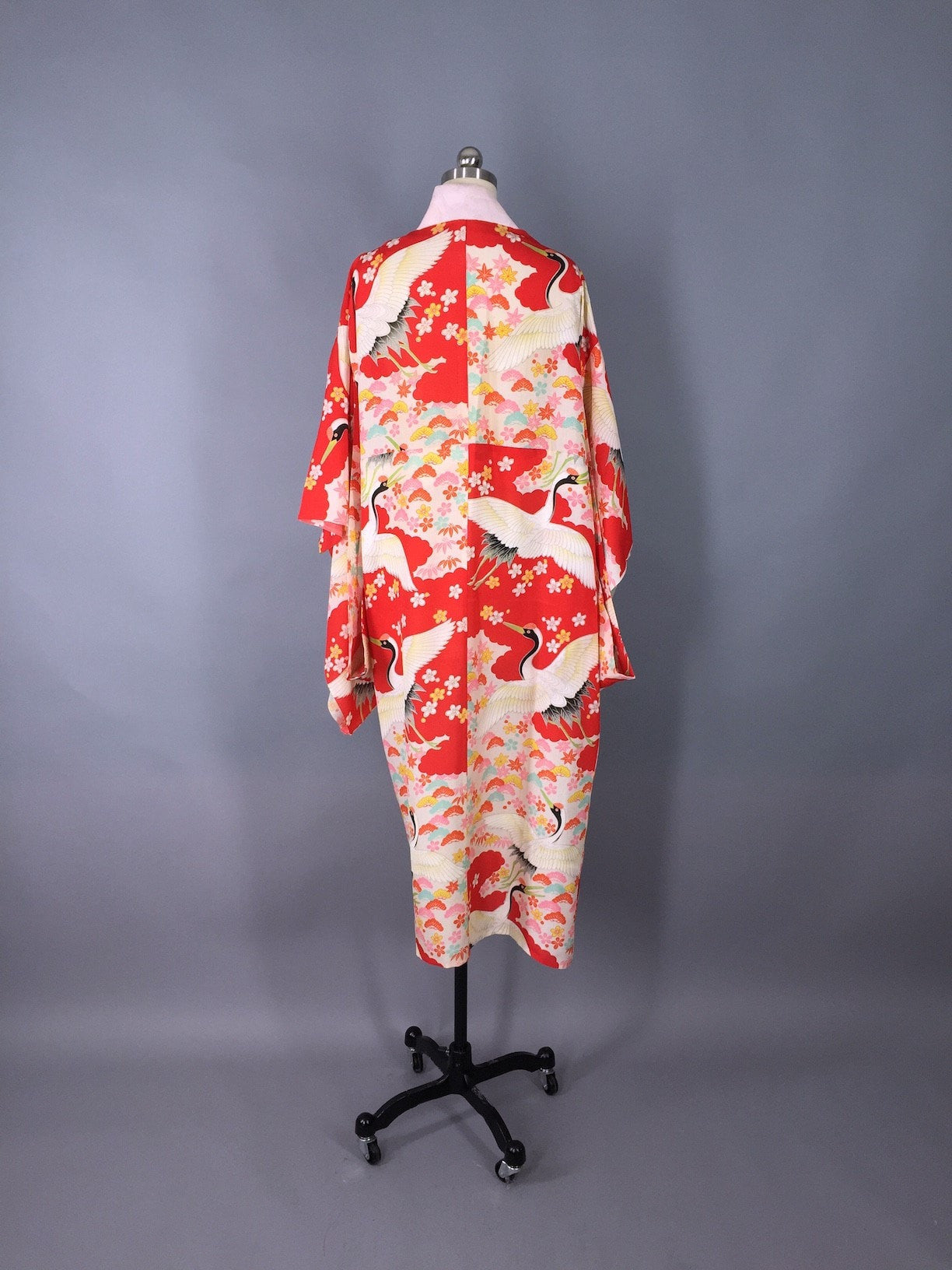 Vintage 1920s Vintage Silk Kimono Robe / Art Deco Crane Birds Novelty Print - ThisBlueBird
