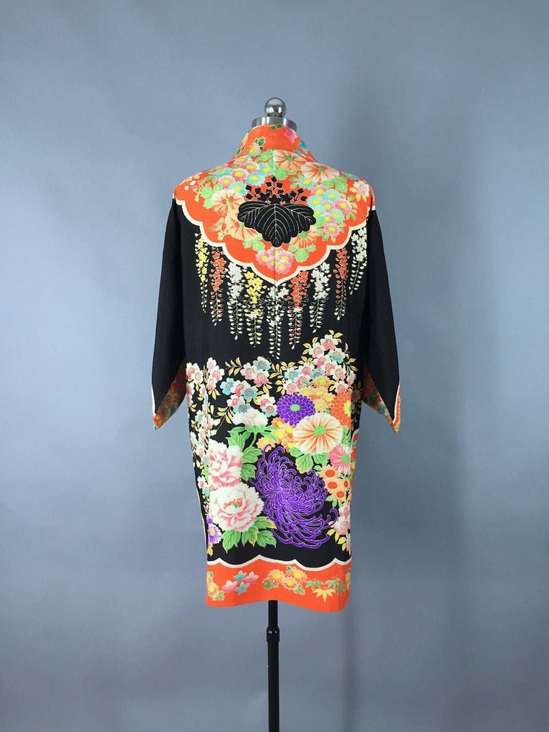 Vintage 1920s Vintage Silk Kimono Robe / Black Art Deco - ThisBlueBird