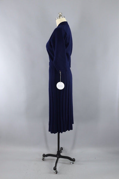 Vintage 1930s - 1940s Navy Blue Wool Knit Sweater and Skirt Set - ThisBlueBird