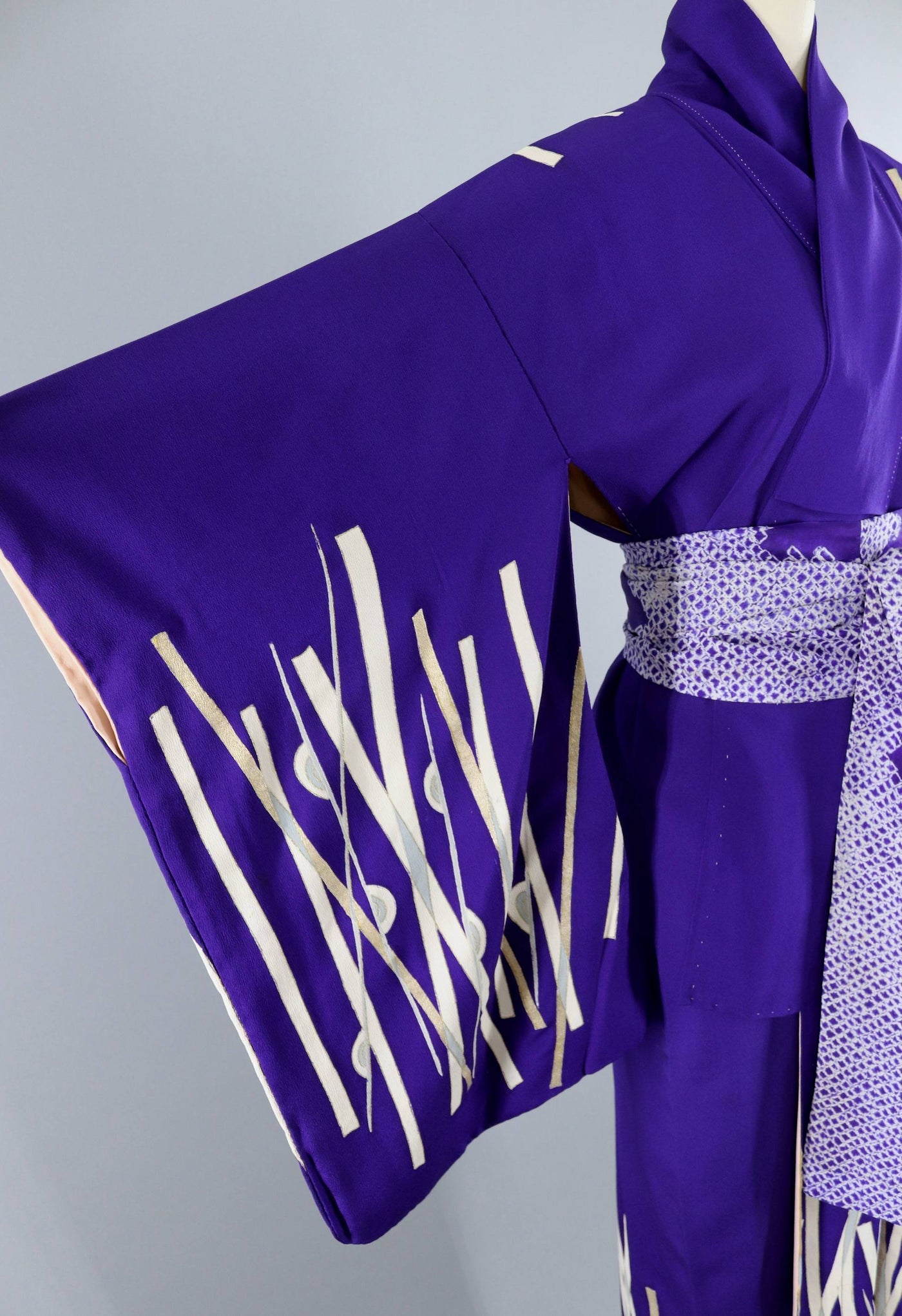 Vintage 1930s - 1940s Silk Kimono Robe / Purple Blue Abstract Stripes - ThisBlueBird