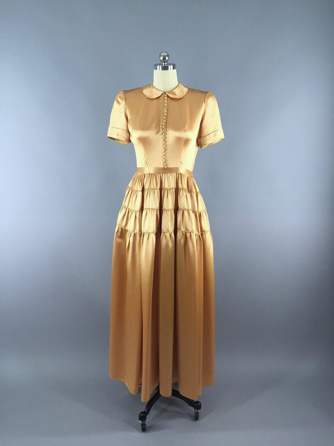 green emerald velvet dress Vintage 1940s Fred Perlberg Gold Satin Gown Maxi Dress – ThisBlueBird