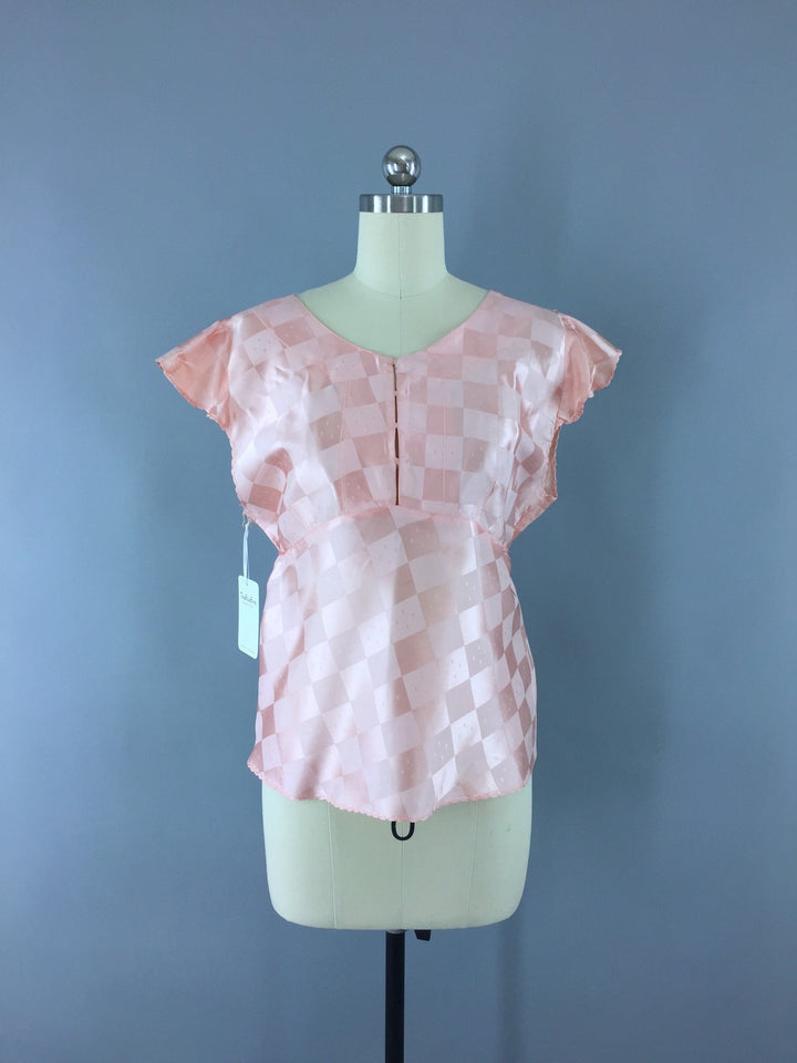 Vintage 1930s-40s Pajama Top in Pastel Pink Satin - ThisBlueBird