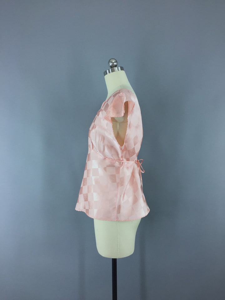 Vintage 1930s-40s Pajama Top in Pastel Pink Satin - ThisBlueBird