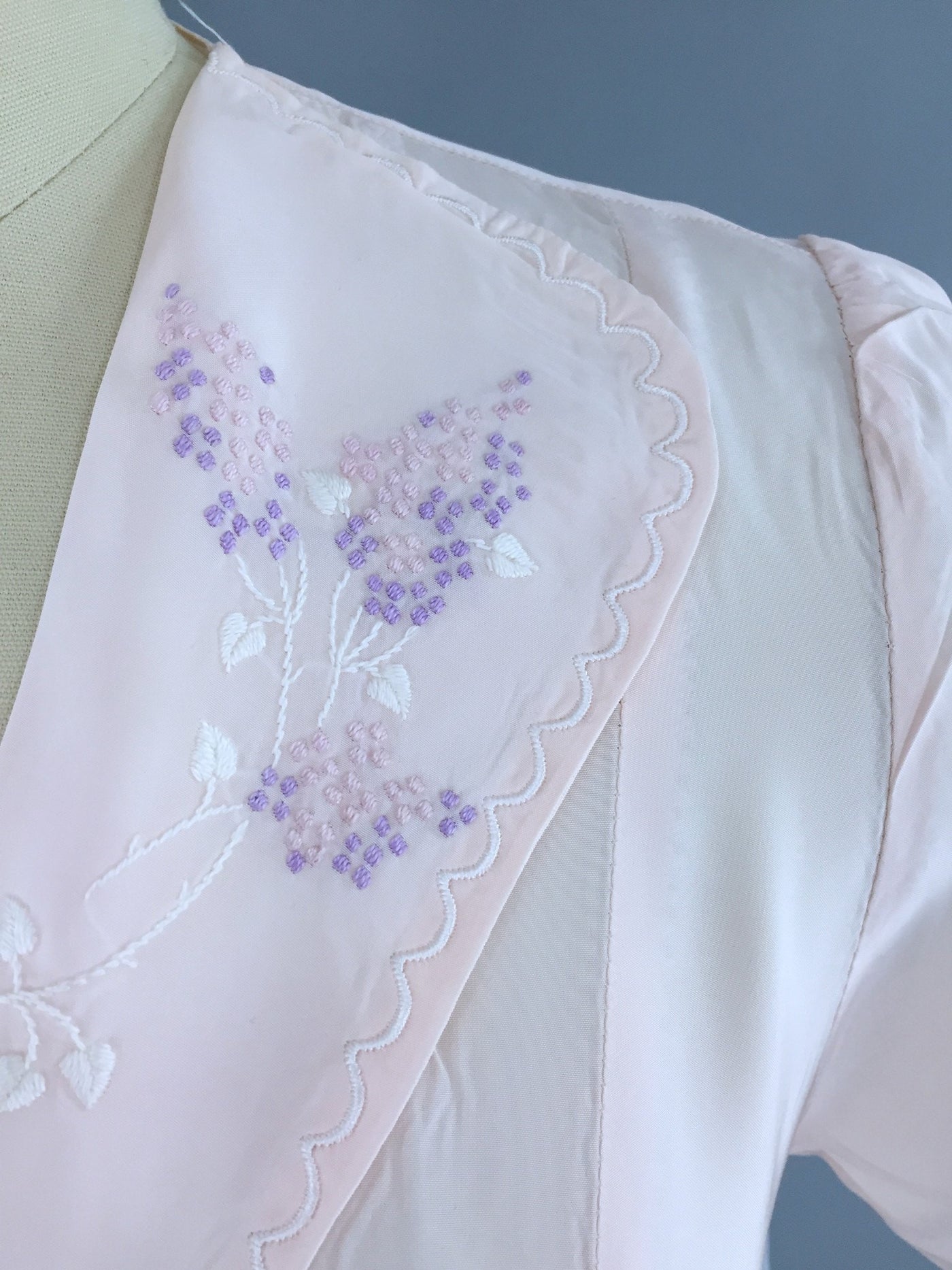 Vintage 1930s Artemis Bias Cut Pink Embroidered Rayon Crepe Nightgown - ThisBlueBird