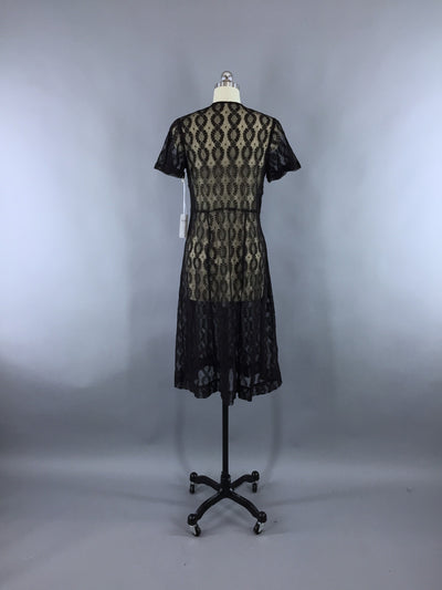 Vintage 1930s Bias Cut Black Lace Day Dress - ThisBlueBird