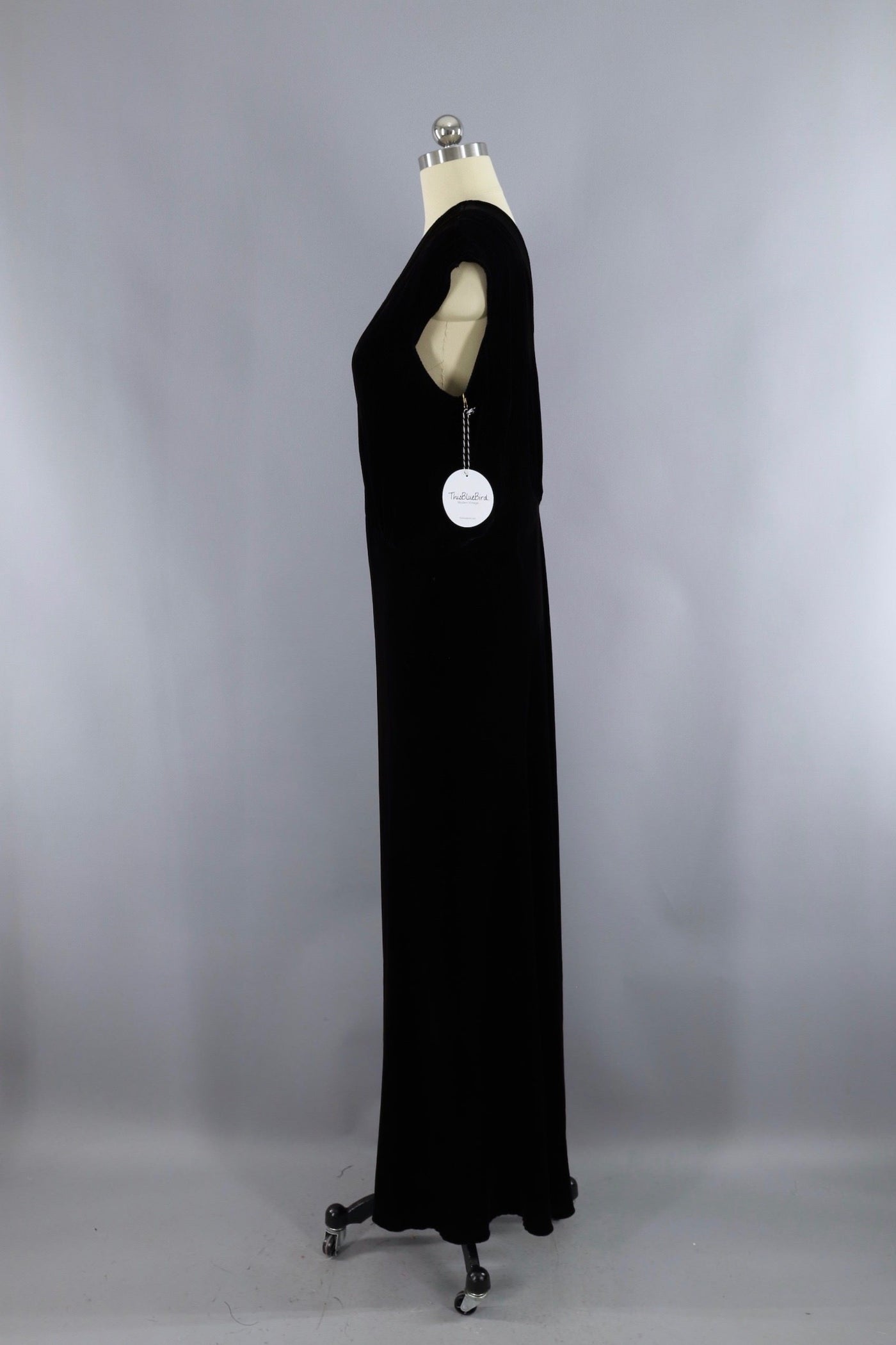 Vintage 1930s Bias Cut Black Velvet Dress - ThisBlueBird