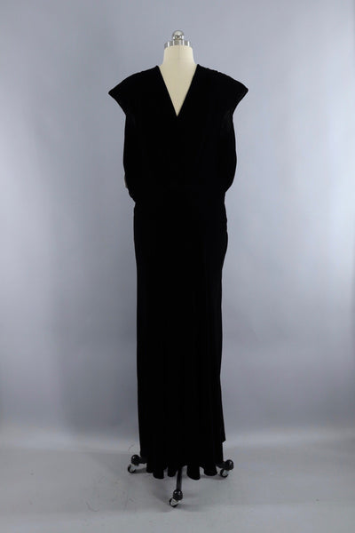 Vintage 1930s Bias Cut Black Velvet Dress - ThisBlueBird