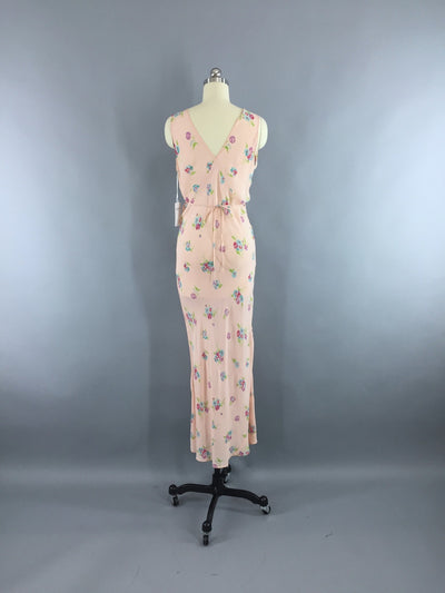 Vintage 1930s Bias Cut Floral Print Nightgown - ThisBlueBird